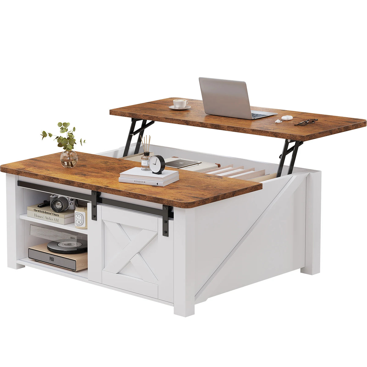 MCQ Wood Lift Top Square Coffee Table With Storage Shelf
