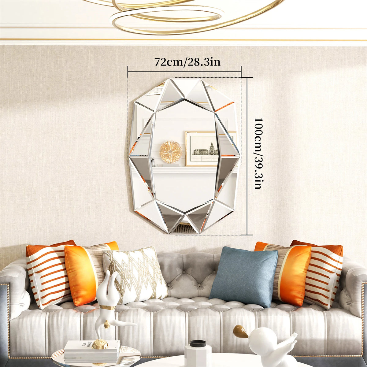 Decorative Asymmetrical Glass Wall Mirror For Living Room Accent
