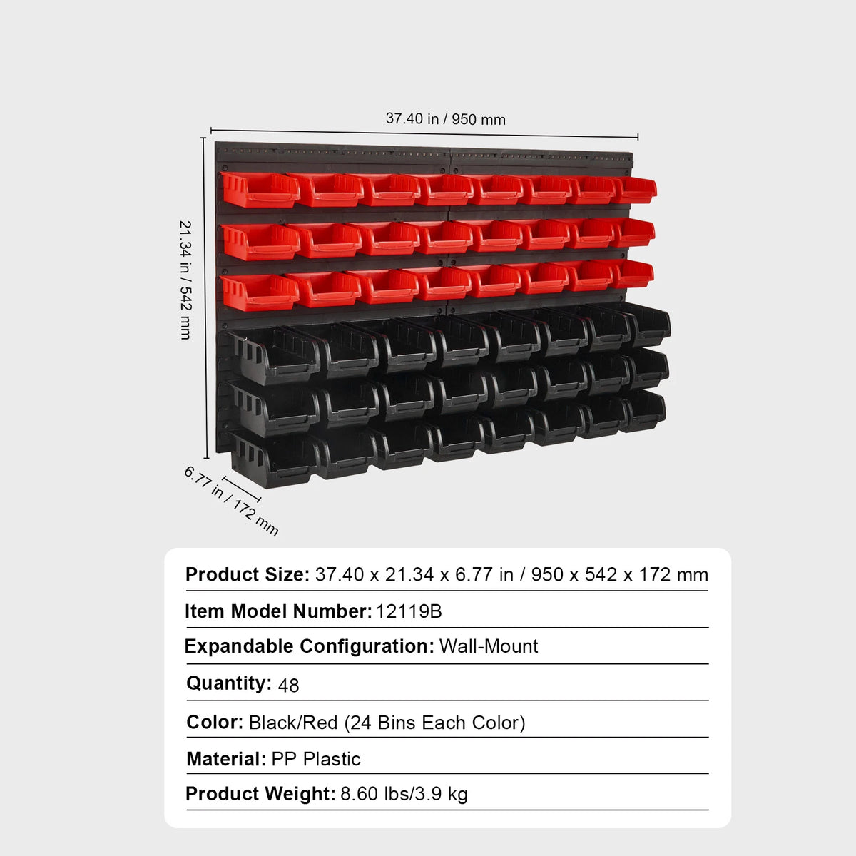 Succebuy Wall Mounted Plastic Storage Bins Parts Rack Organizer