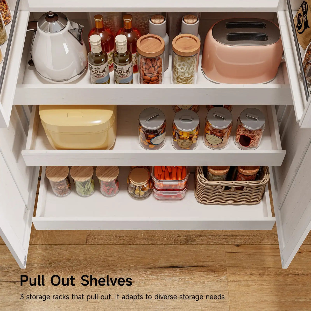 ONBRILL Farmhouse Kitchen Pantry Cabinet With Shelves And Six Doors