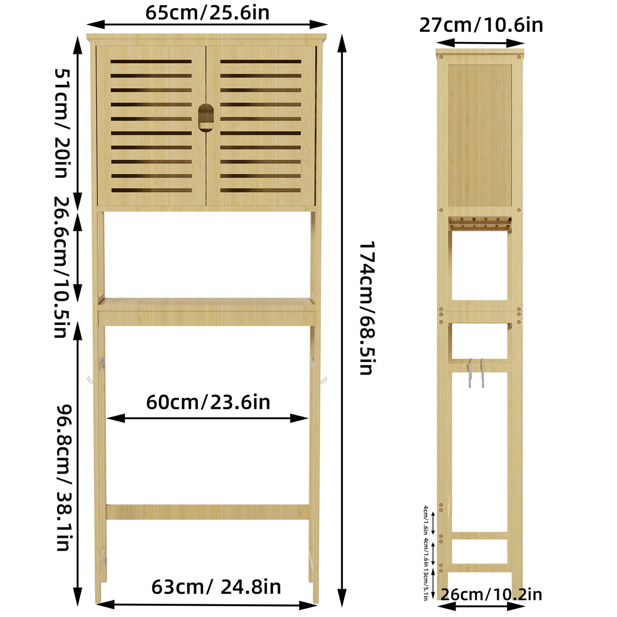 Freestanding Bamboo Bathroom Cabinet Over The Toilet With Adjustable Shelves