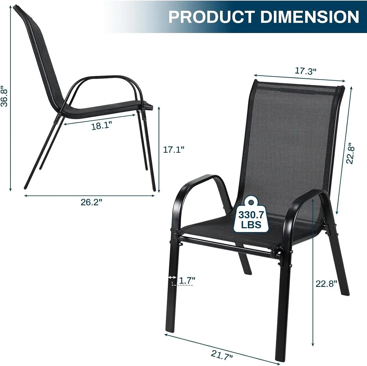 AuAg 6 Pack Black Outdoor Stack Chairs With Teslin Fabric