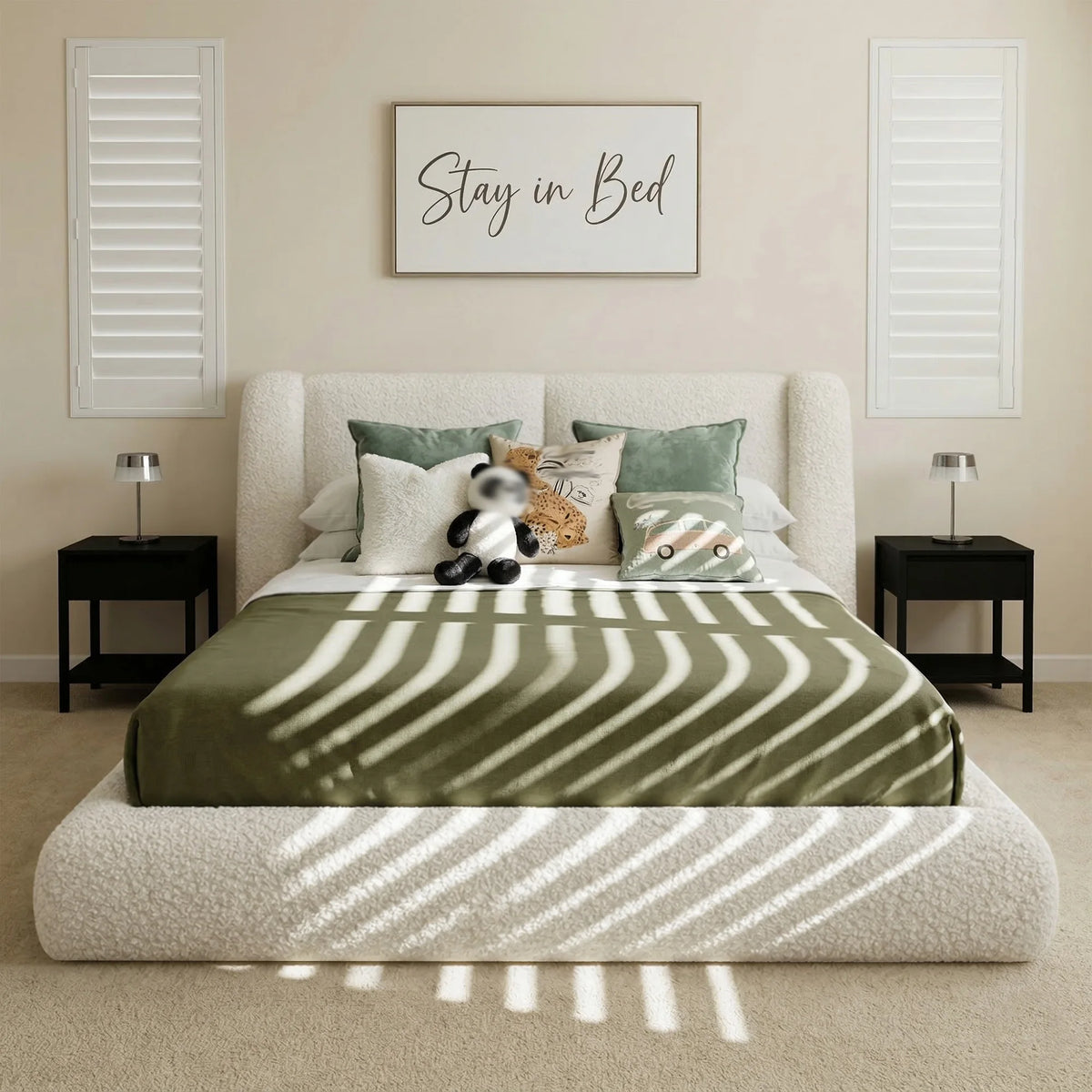 EnHomee Cloud Bed Frame With Thick Headboard And Soft Rounded Corners