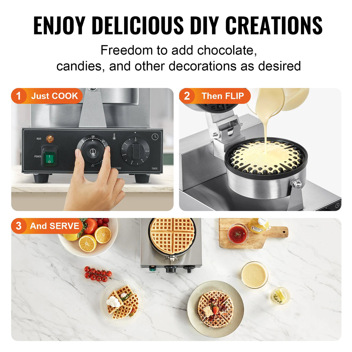 SucceBuy Commercial Belgian Waffle Maker Nonstick Stainless Steel Timer