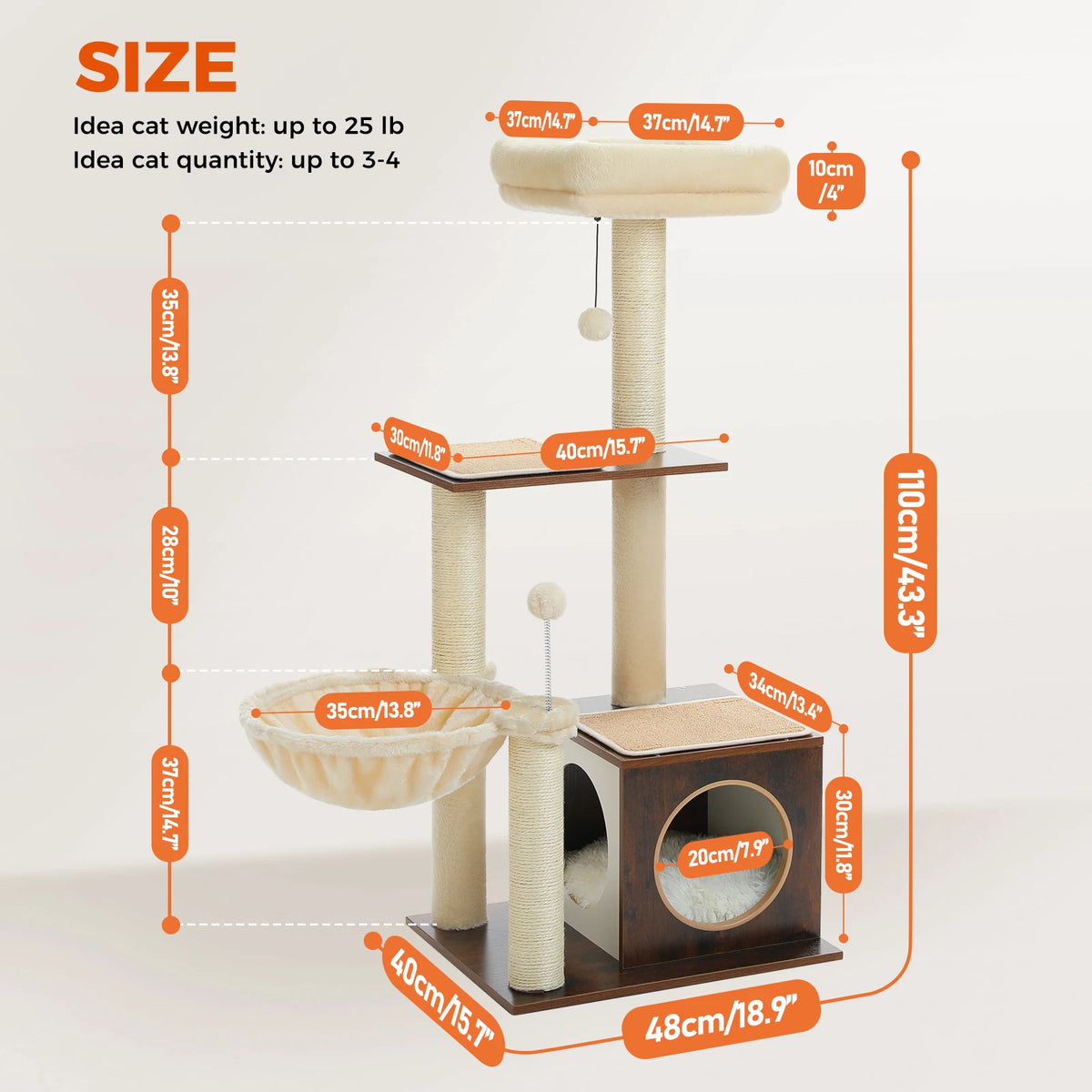 PAWZ Road Modern Cat Tree With Cozy Condo And Posts