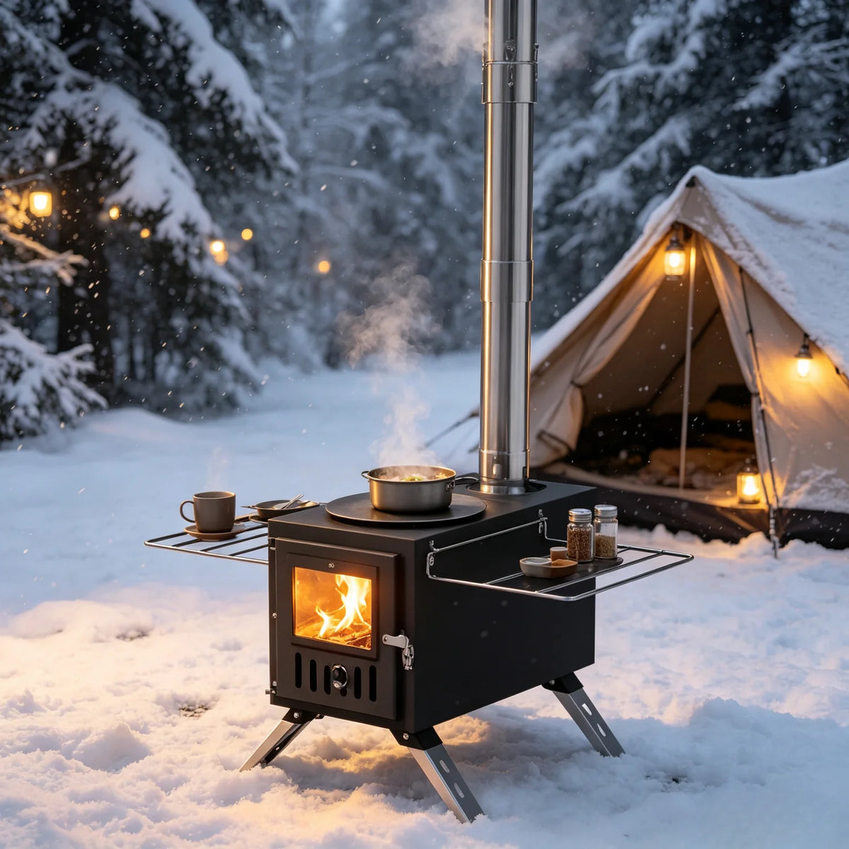 Portable Stainless Steel Wood Burning Stove With Chimney Pipes