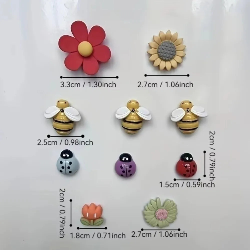 Ten Piece Resin Floral Fridge Magnets For Kitchen Decor