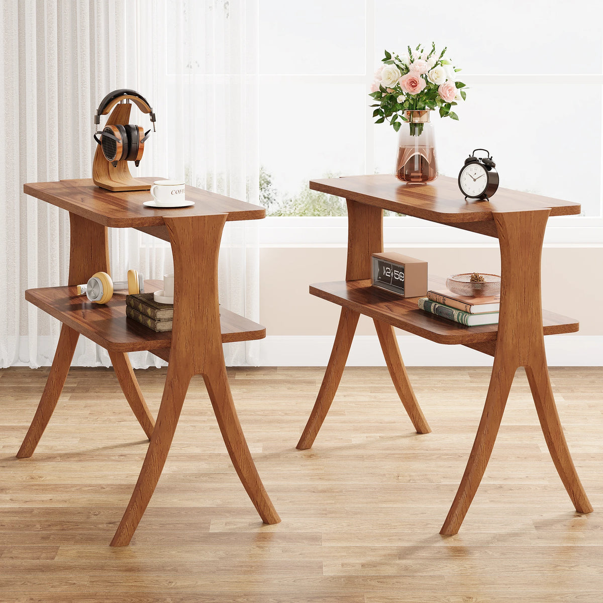 Tribesigns Side Table with Two Tier Storage Shelf