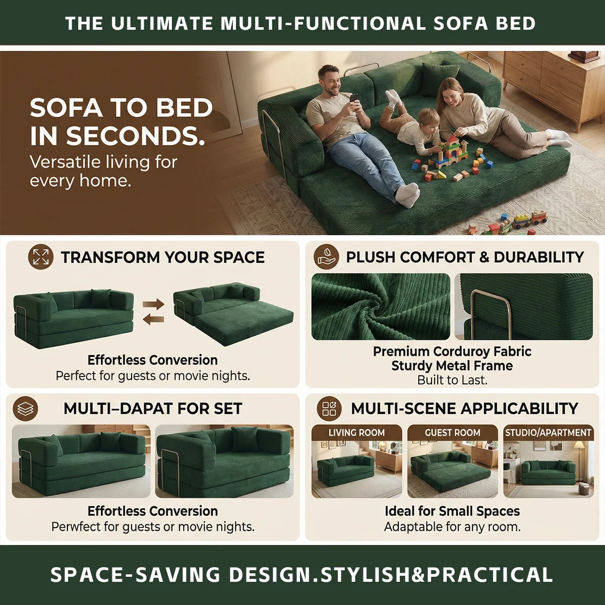 YQzyphyna Modern Convertible Futon Sofa Bed For Living Room