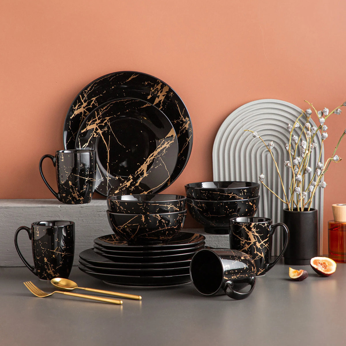 MALACASA Porcelain Dinnerware Set With Plates Bowls And Cups