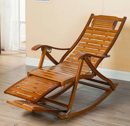 Bingopaw Foldable Bamboo Rocking Chair For Indoor And Outdoor
