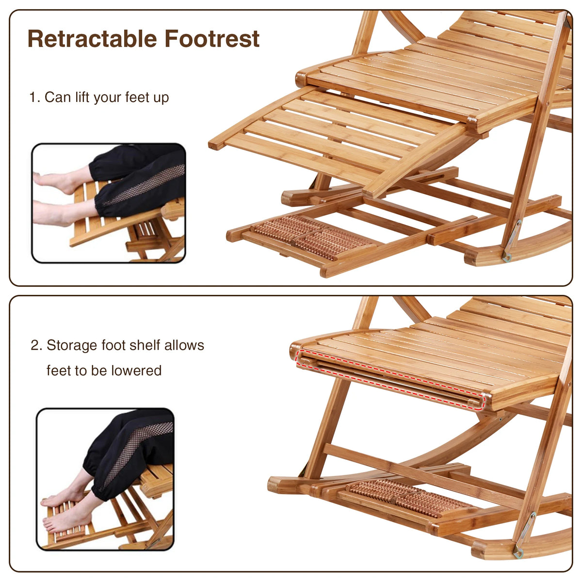 Bingopaw Foldable Bamboo Rocking Chair For Indoor And Outdoor