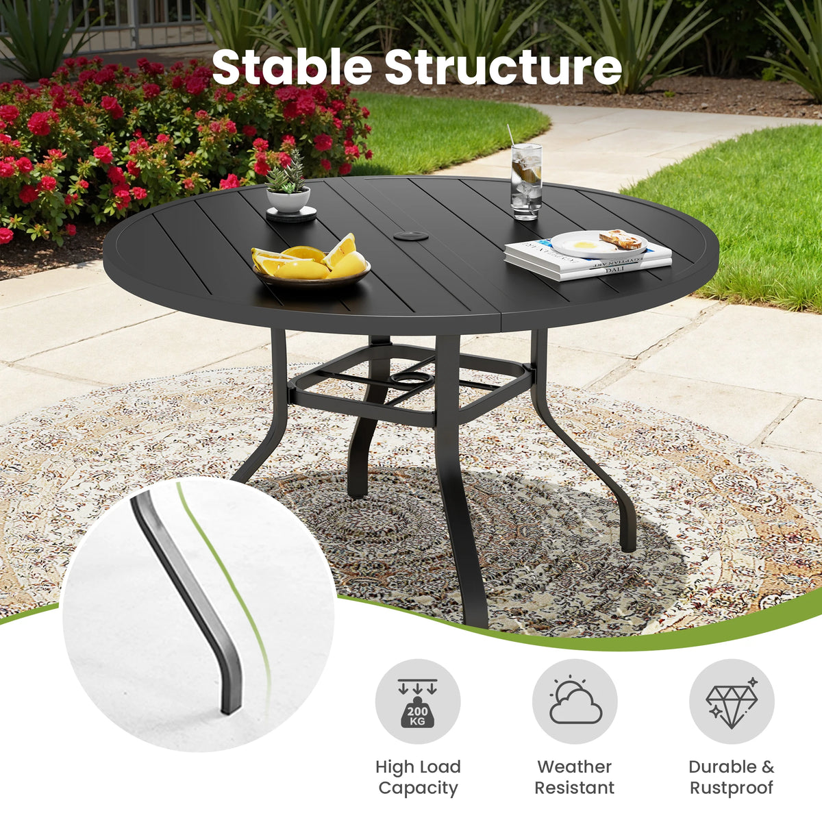FARINI 41 Inch Round Metal Outdoor Patio Dining Table