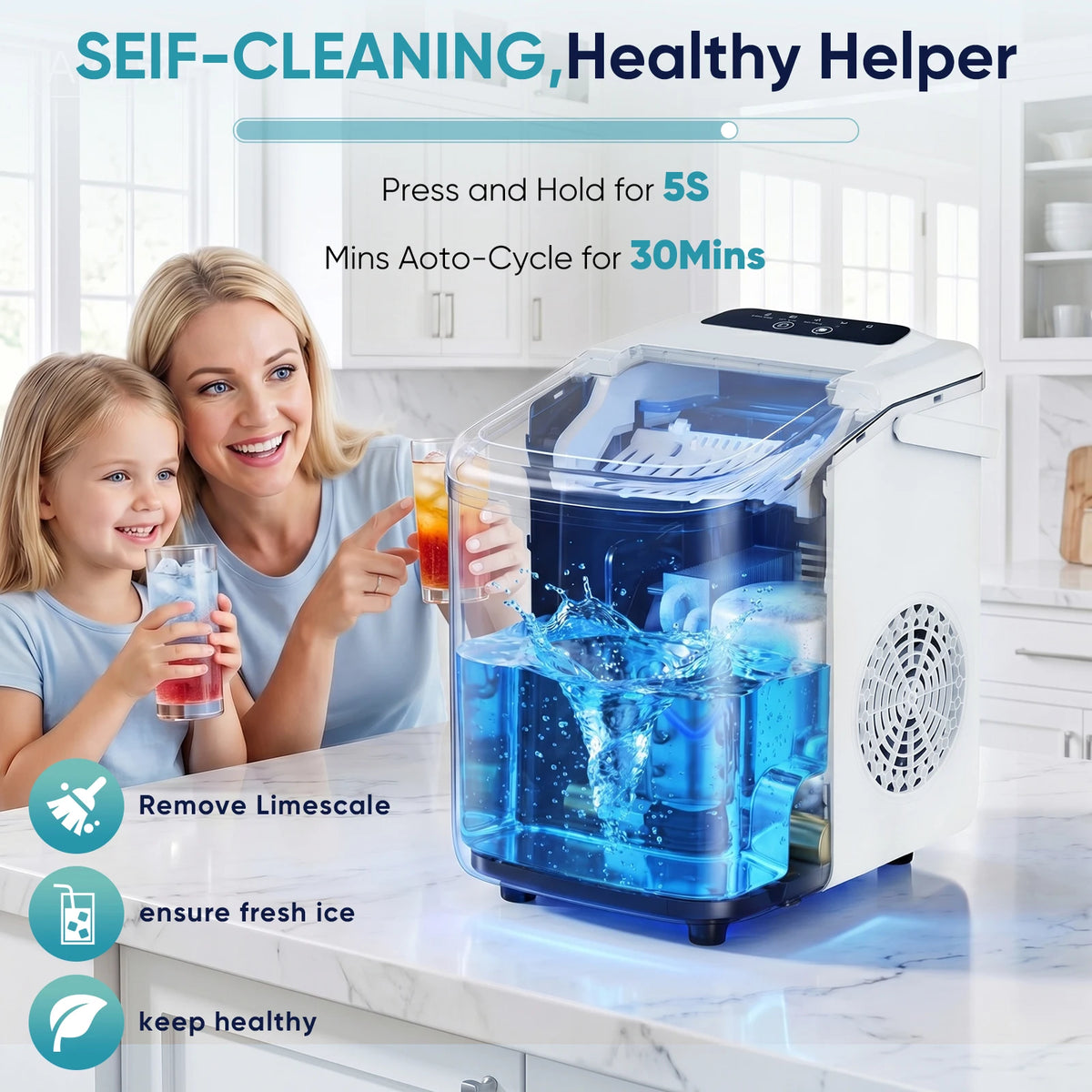 Jhk Portable Countertop Ice Maker With Convenient Carry Handle