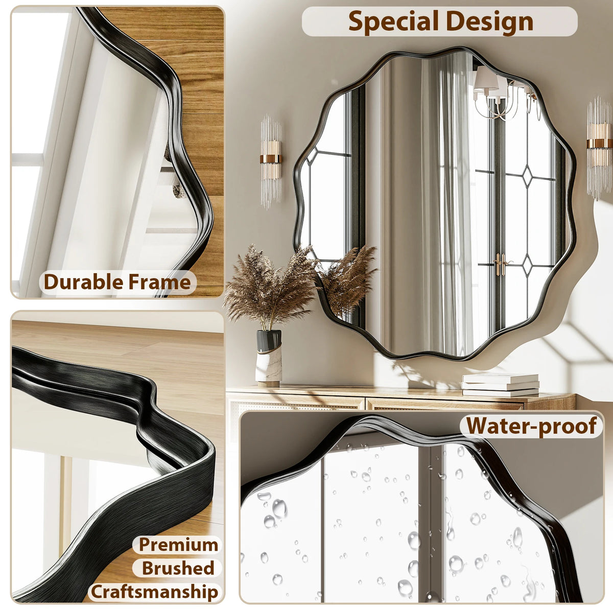 Beautypeak Wavy Round Decorative Wall Mirror With Glass Frame