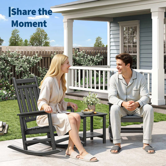 Black HDPE Rocking Chair Set Of 2 With Side Table