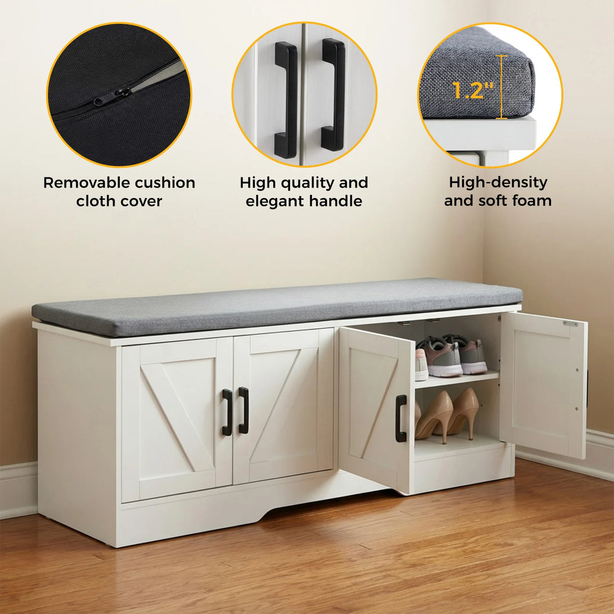 JHK Storage Bench Shoe Organizer With Padded Seat