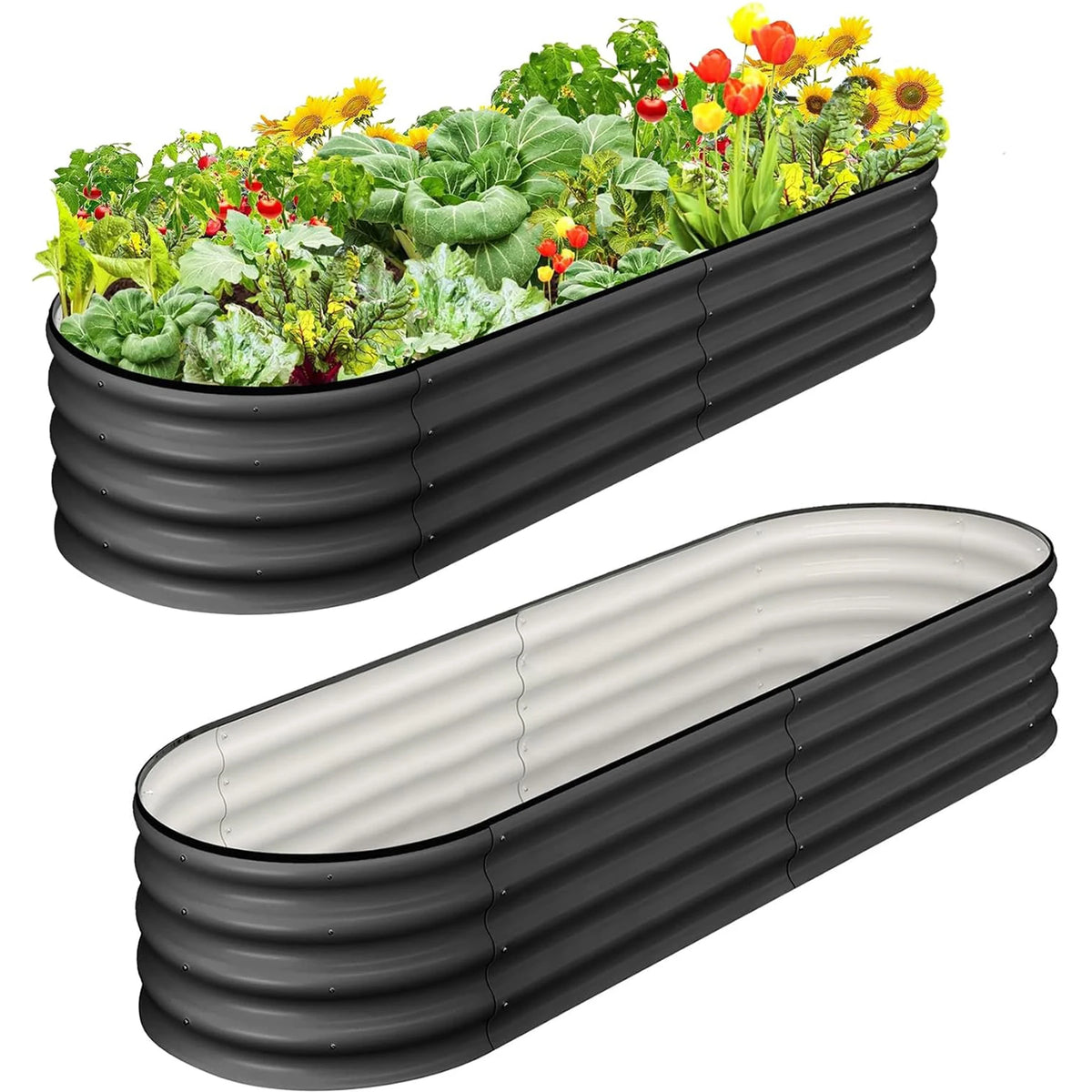 Himiss 2 Pack Galvanized Metal Oval Raised Garden Bed Planter