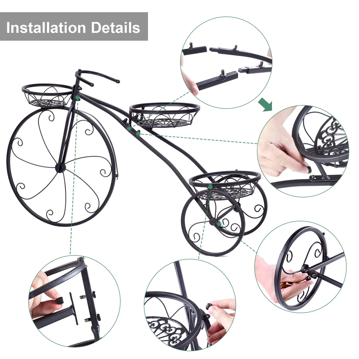 Wisfor 3 Tier Bicycle Metal Plant Stand Flower Pot Holder Garden Decor Organizer Rack