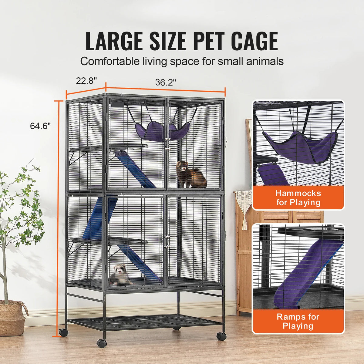 SucceBuy Rolling Metal Small Animal Cage With Four Tier Design