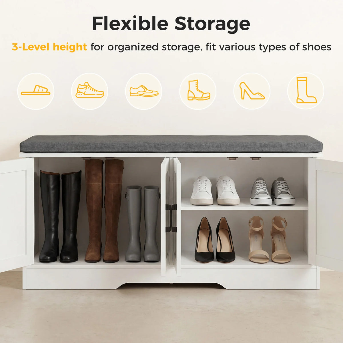 JHK Storage Bench Shoe Organizer With Padded Seat