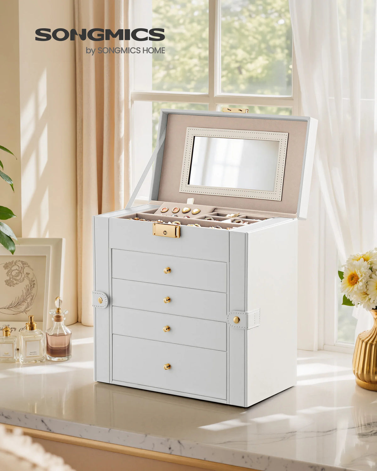 Songmics 5 Layer Jewelry Box Organizer With Drawers Mirror And Lock