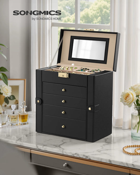 Songmics 5 Layer Jewelry Box Organizer With Drawers Mirror And Lock