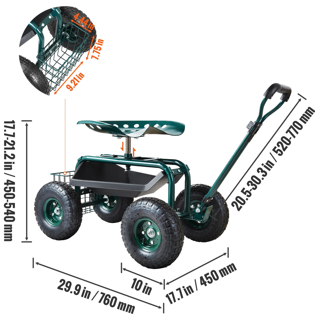 SucceBuy Garden Cart Rolling Workseat With Wheels And 360 Degree Swivel