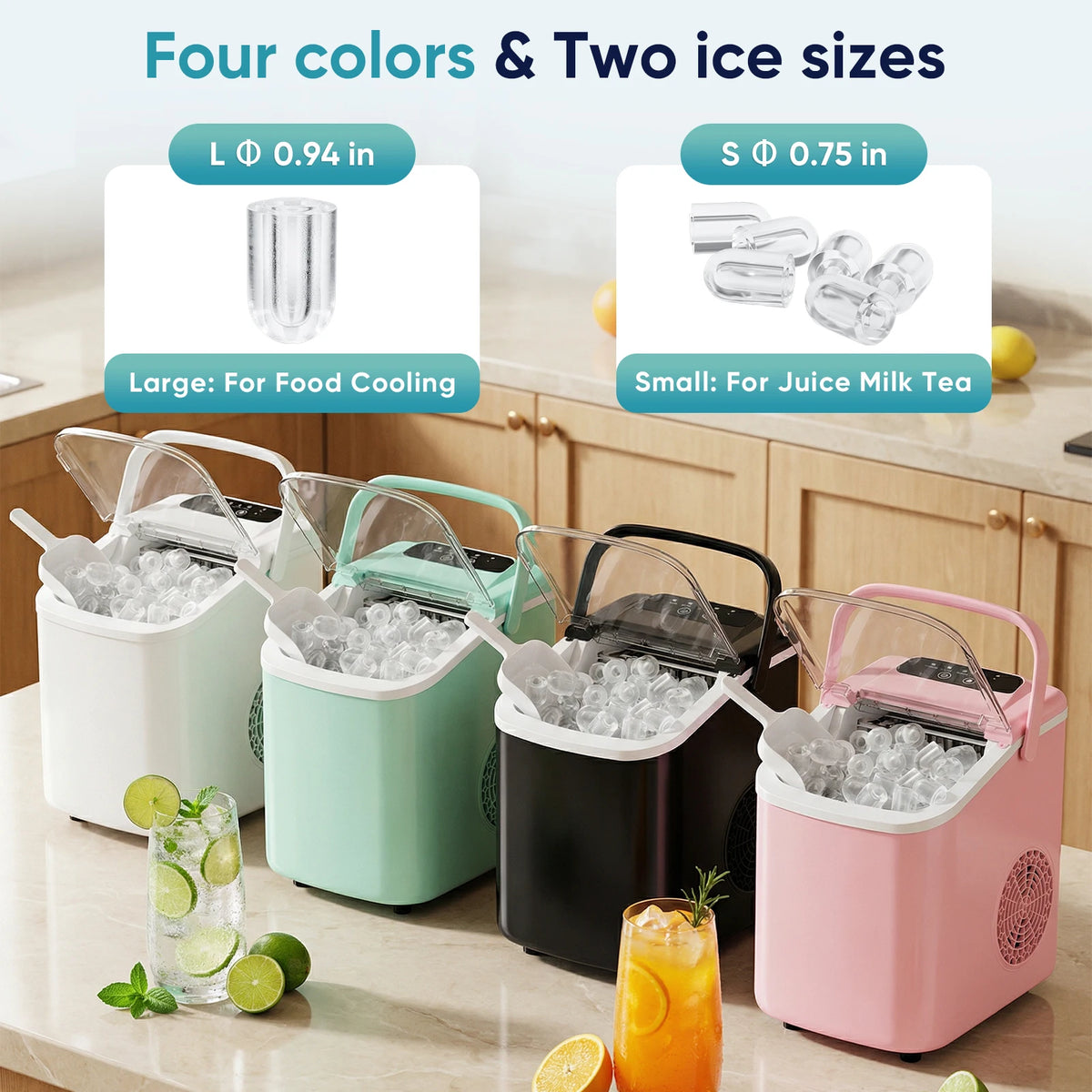 Jhk Portable Countertop Ice Maker With Convenient Carry Handle