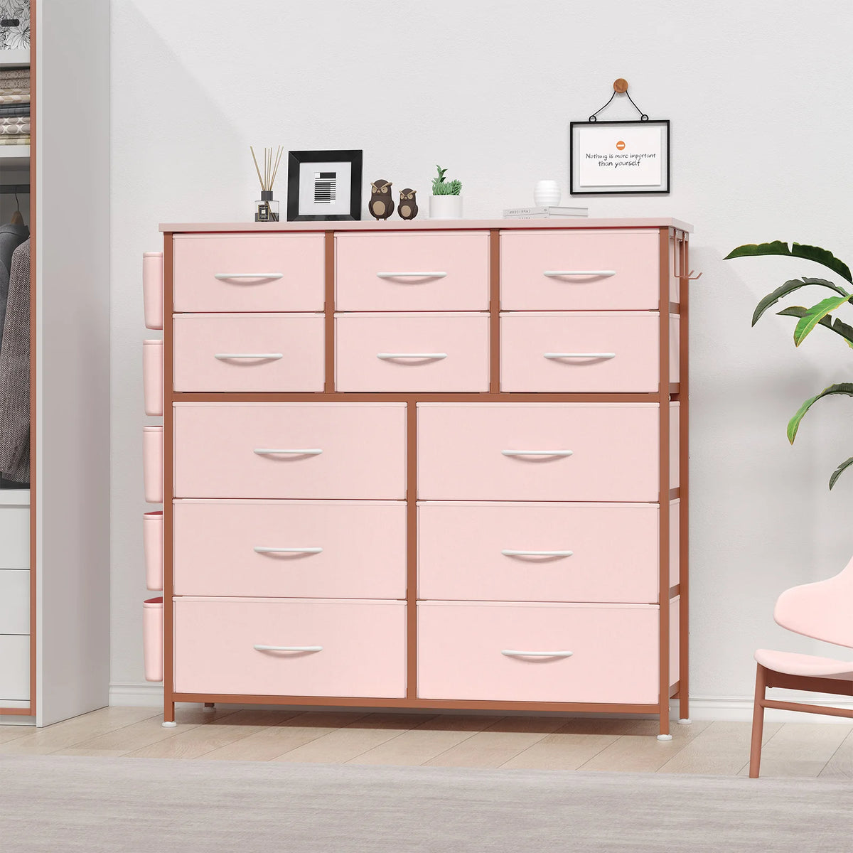 Himiss 12 Drawer Dresser With Metal Frame And Wood Top For Bedroom
