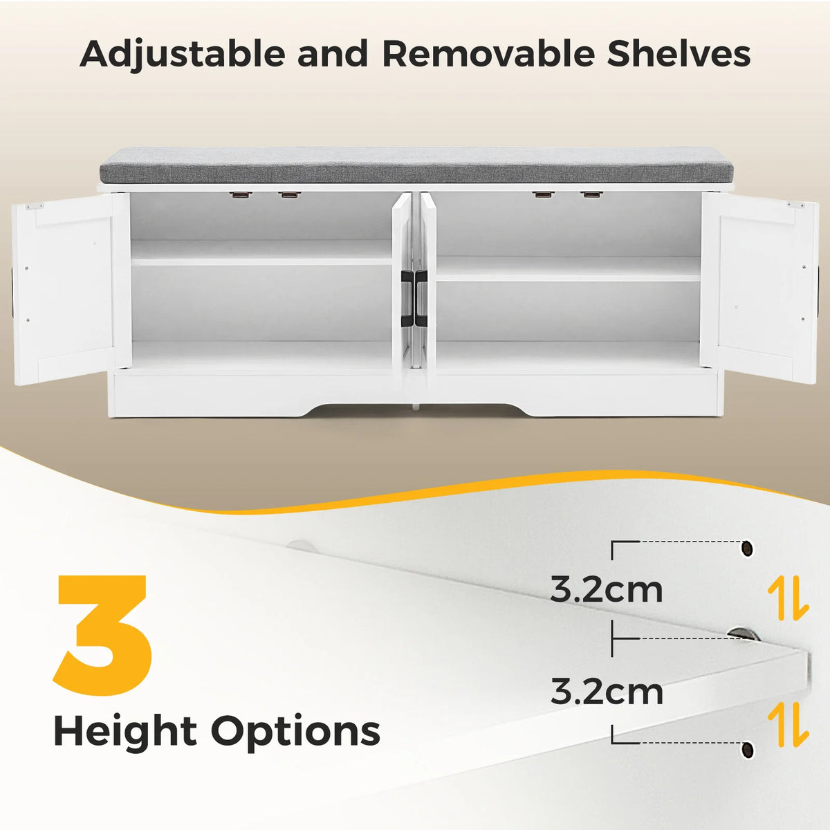 JHK Storage Bench Shoe Organizer With Padded Seat