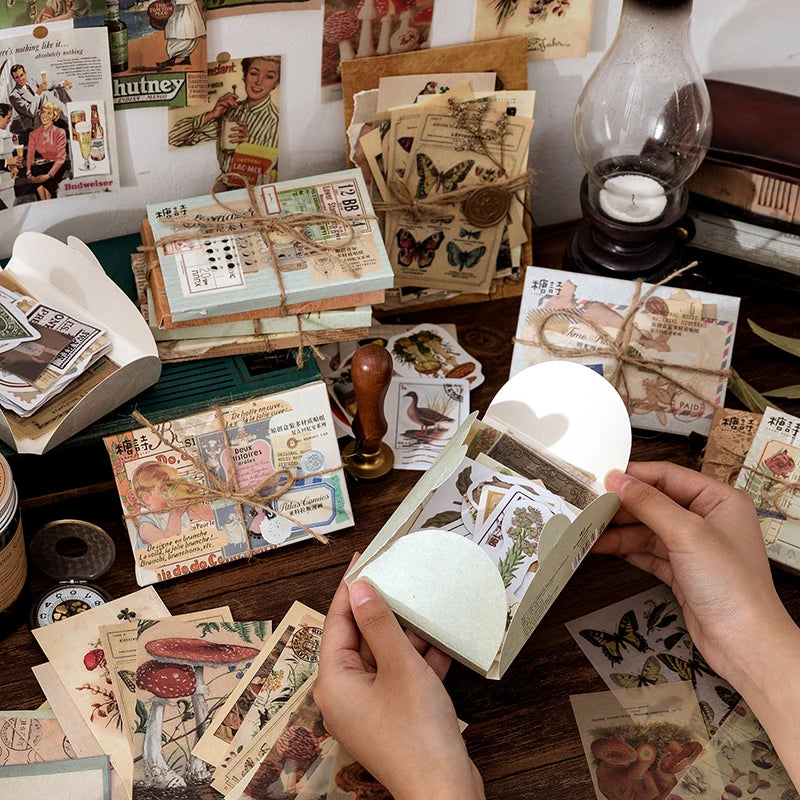 Multi Material Vintage Mushroom Butterfly Sticker Pack For Journal Scrapbook