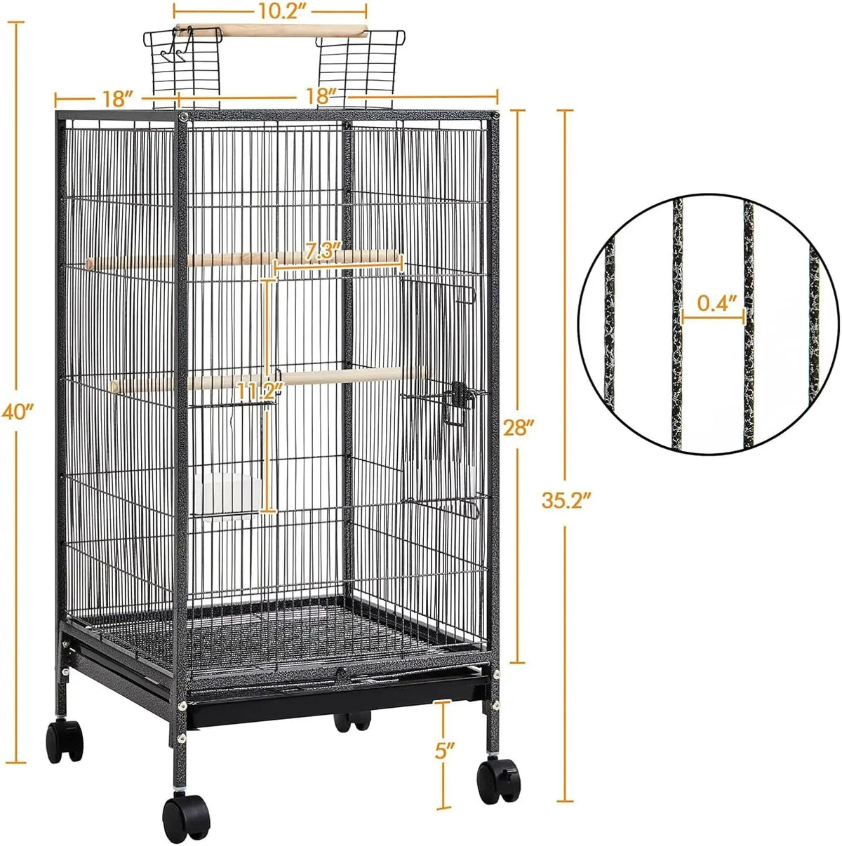 HiMISS Bird Cage With Rolling Stand And Slide Out Tray