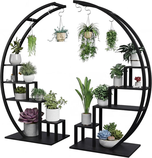 HiMISS Five Tier Metal Plant Stand With Hanging Hooks