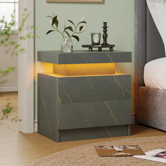 Cubehom Wood LED Nightstand With 2 Drawers And RGB Lights