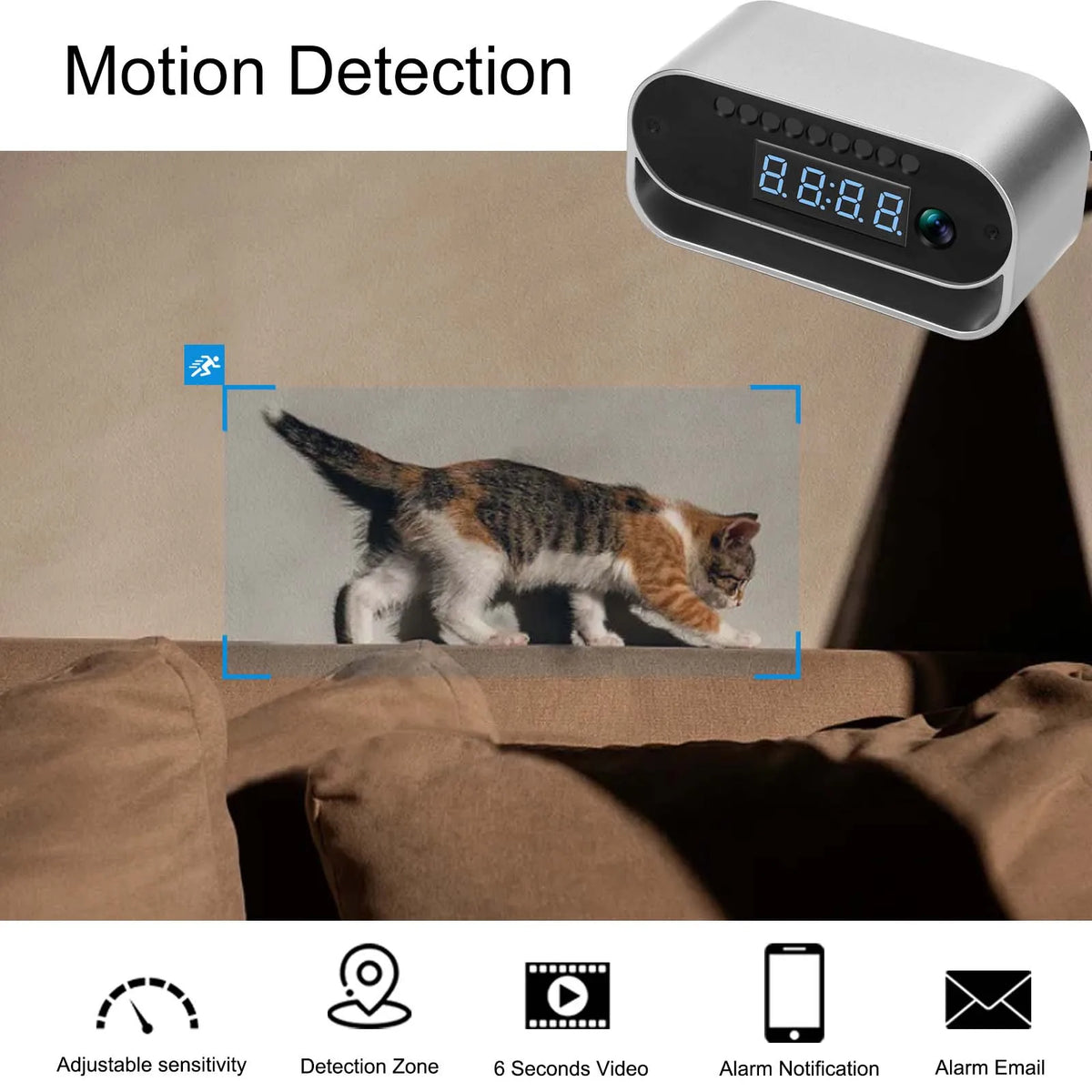 Ouvis 4K HD Clock Camera Featuring Night Vision Motion Detection