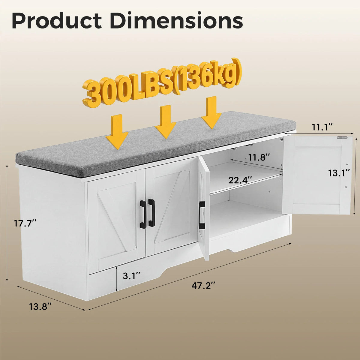 JHK Storage Bench Shoe Organizer With Padded Seat