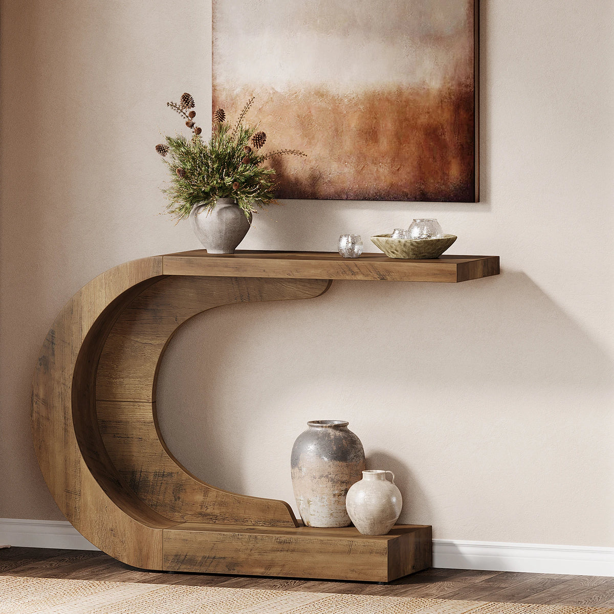 Tribesigns Mid-Century Modern Wooden Console Table With Storage