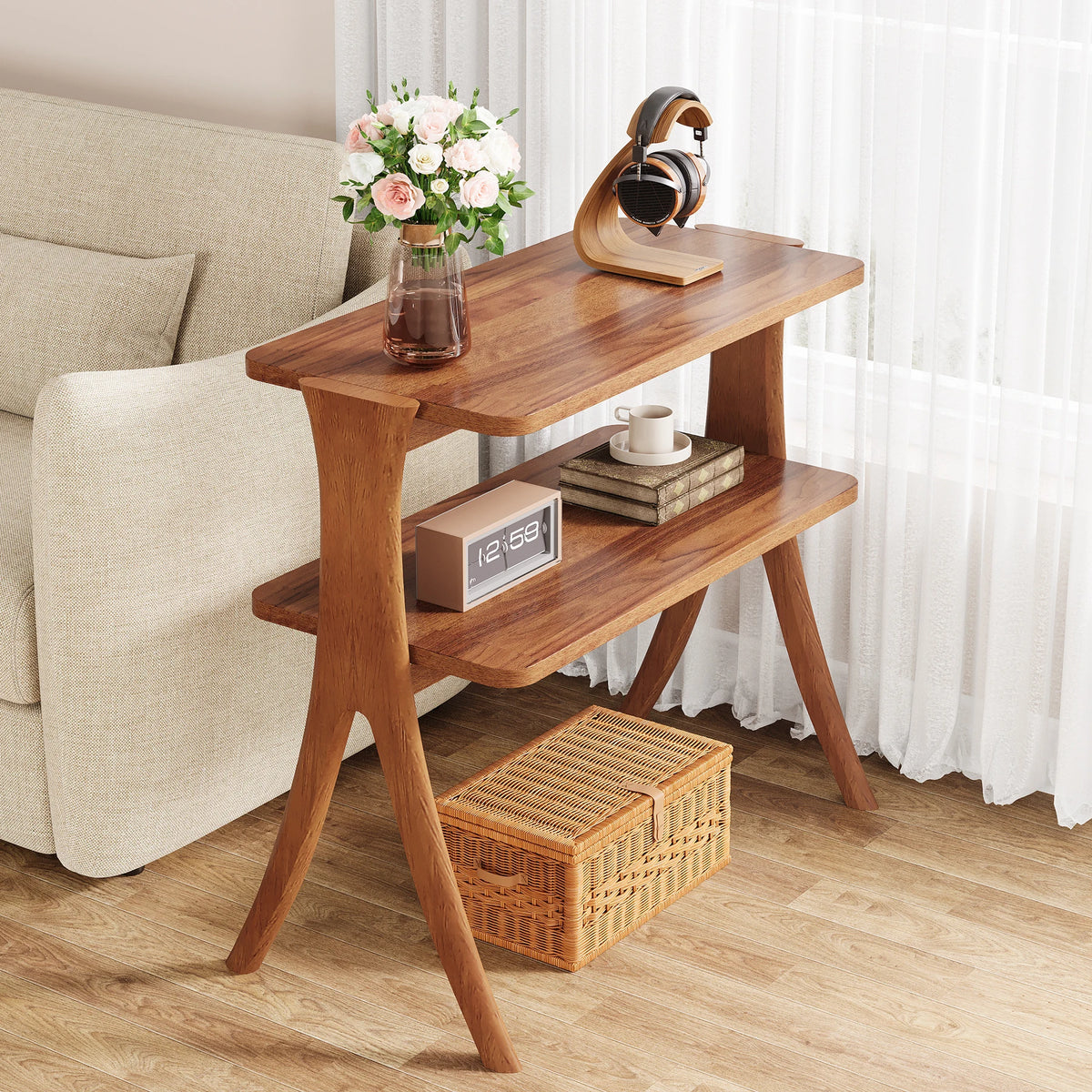 Tribesigns Side Table with Two Tier Storage Shelf