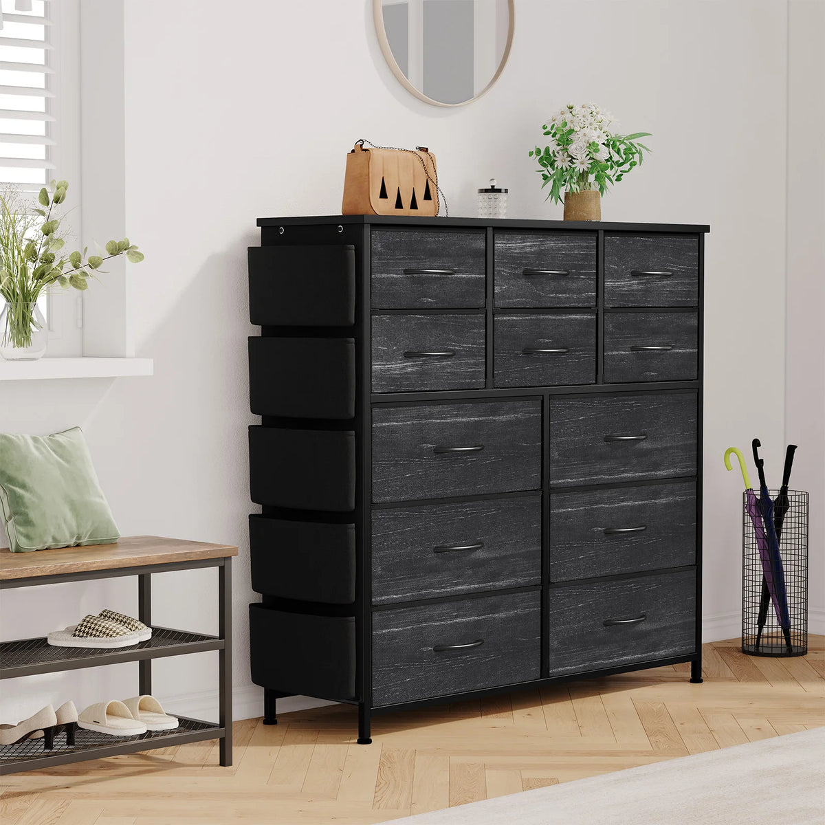 Himiss 12 Drawer Dresser With Metal Frame And Wood Top For Bedroom
