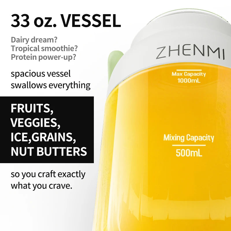 Zhenmi Cordless USB Rechargeable Blender For Smoothies And Shakes