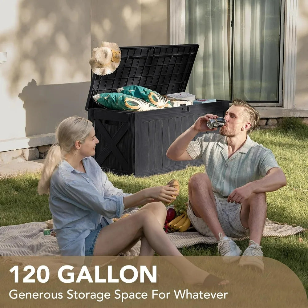 Devoko 120 Gallon Outdoor Storage Bench Waterproof Resin Deck Box