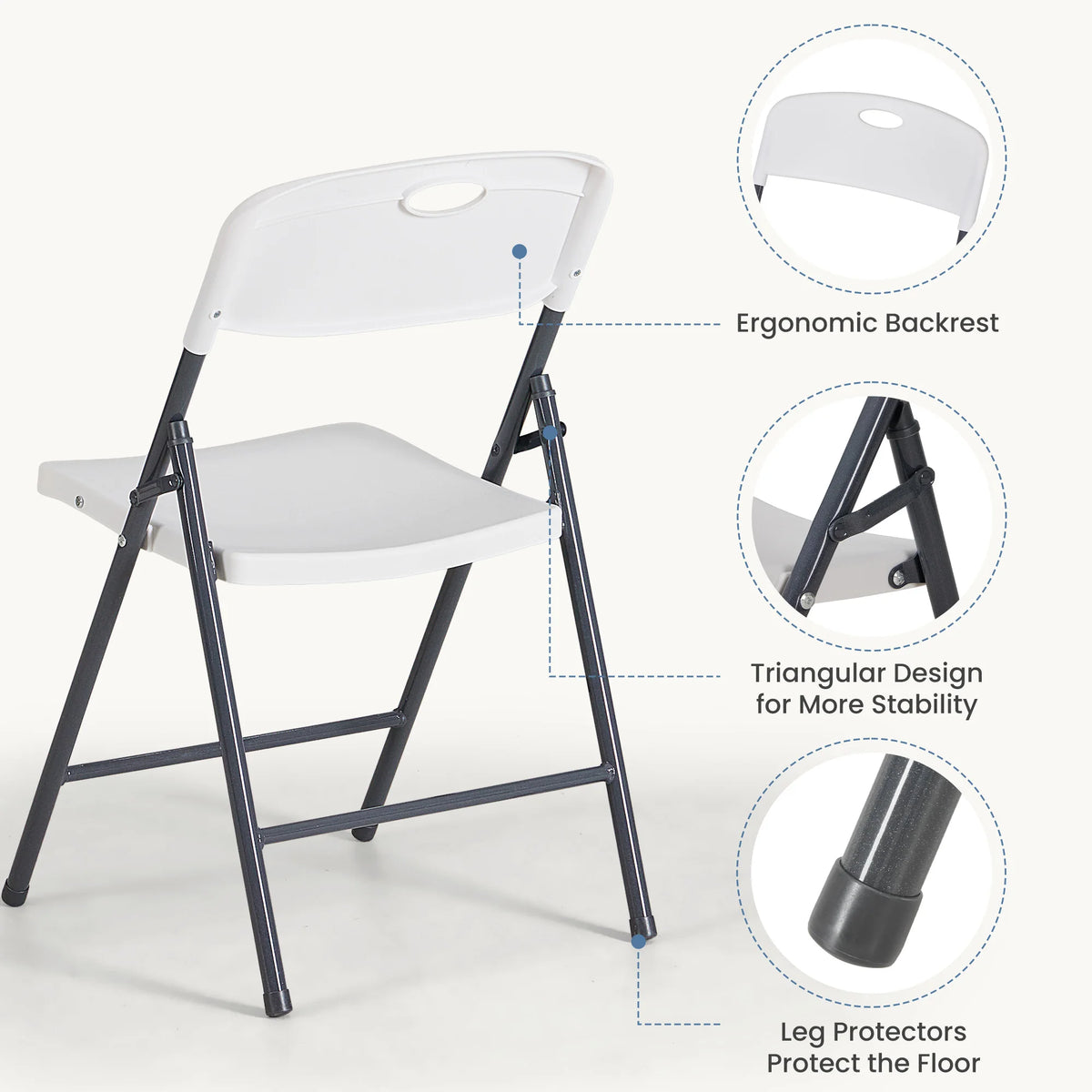 JHK Stackable Folding Chairs Ergonomic Heavy Duty Plastic And Metal For Home Dining