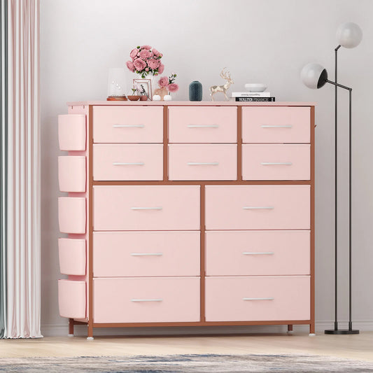 Himiss 12 Drawer Dresser With Metal Frame And Wood Top For Bedroom