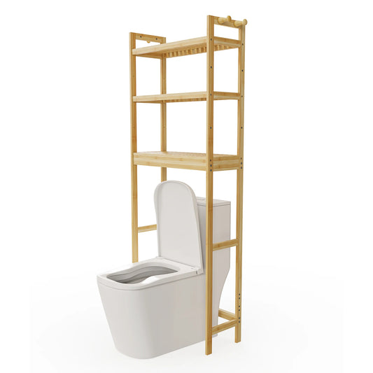 Bamboo Triple Tier Bathroom Over Toilet Storage Shelf Rack