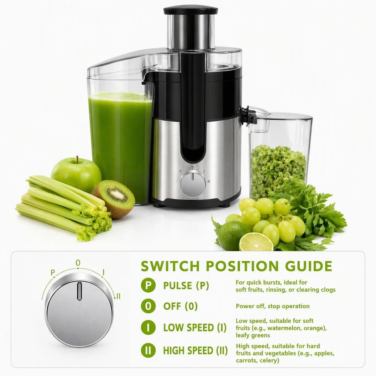 Centrifugal Juicer With Wide Feed Chute And Automatic Pulp Ejection