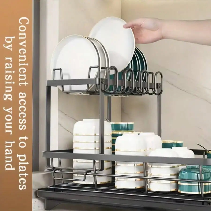 Double Layer Metal Cutlery Rack With Knife And Utensil Holders