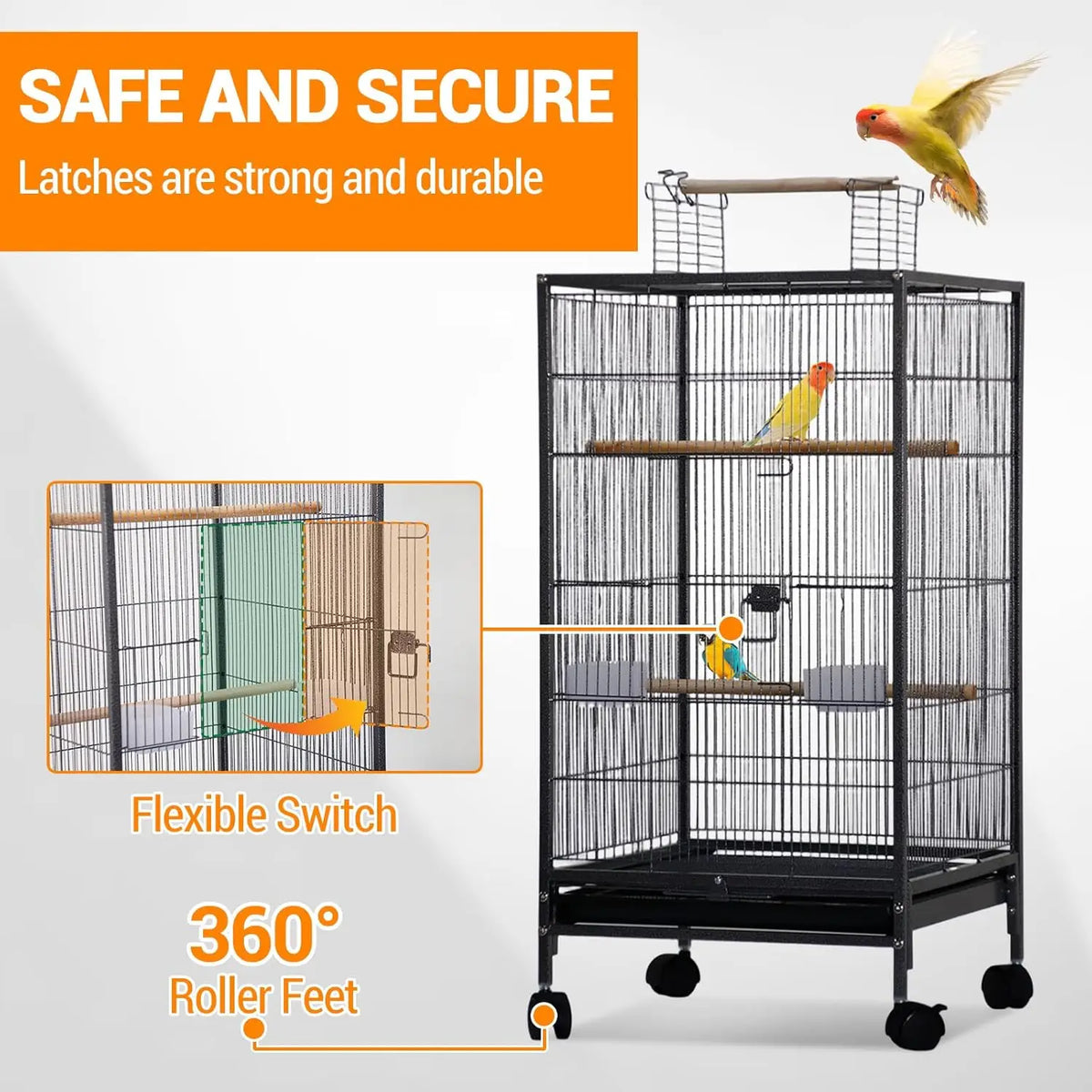 HiMISS Bird Cage With Rolling Stand And Slide Out Tray