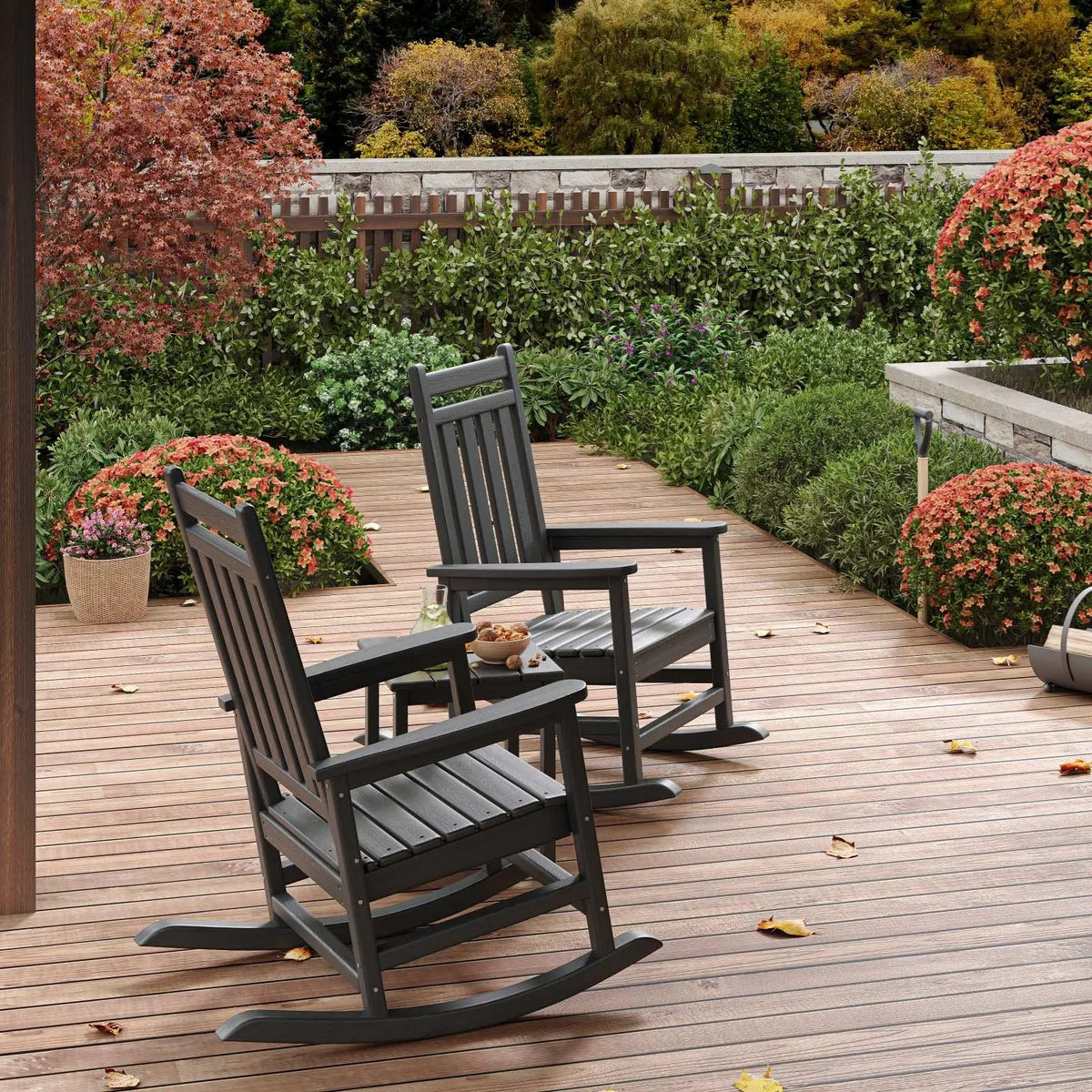 Black HDPE Rocking Chair Set Of 2 With Side Table