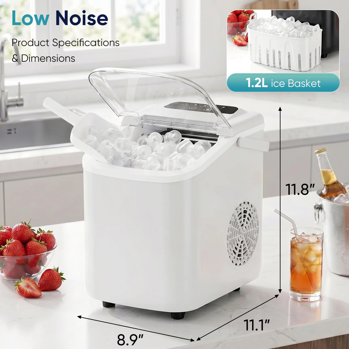 Jhk Portable Countertop Ice Maker With Convenient Carry Handle